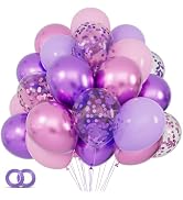 KAWKALSH Pink and Purple Balloons, 68PCS 12 Inch Metallic Purple Pink Confetti Latex Balloons wit...