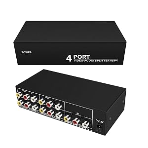 Powered 4 Way 3 RCA Splitter Box 1 in 4 Out for Gaming Console to tv Projector Video Capture Card