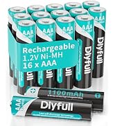 DLYPOW Rechargeable AAA Batteries 16 Pack, 1100 mAh High Capacity 1.2V NiMH AAA Rechargeable Batt...