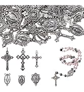 BEEFLYING 60pcs Tibetan Style Alloy Catholic Rosary Jesus Peace Crucifix Cross Center Mary Miracu...