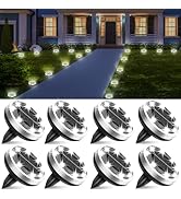 Solar Lights Outdoor Waterproof, 8 Pack 8 LED, Thickened Stainless Steel Ground Light, Solar Gard...