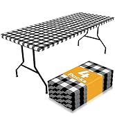 Smiry Picnic Table Cloth 4 Pack, Waterproof Elastic Fitted Tablecloths for 6FT Rectangle Tables, ...