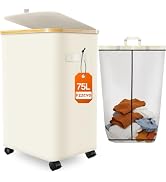 Laundry Hamper with Wheels, 75L Large Clothes Hamper with Removable Inner Bag, Collapsible Dirty ...