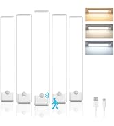 YLXS 5-Pack Motion Sensor Under Cabinet Light, 3 Color Temperature Dimmable Rechargeable Magnetic...