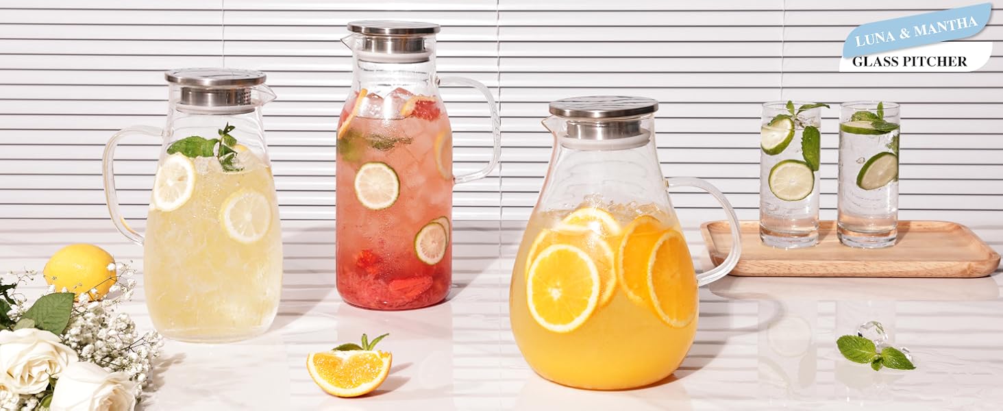 glass iced tea pitcher with lid