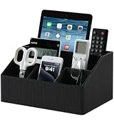 Cretkhp Desk Organizer Caddy with 5 Compartments for Office Art Supplies, PU Leather Nightstand O...