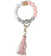 Andiker Keychain Wristlet Bracelet Silicone Beaded with Tassel for Women and Girls,Elastic Keyrin...