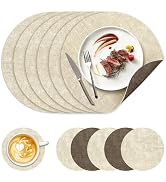 Dual-Sided Round Placemats Set of 6, Washable Faux Leather Heat Resistant Table Mats, Oilproof Wi...