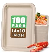 Gezond 100 Pack 14 Inch Disposable Food Trays Eco-Friendly Heavy-Duty Large Paper Plates Composta...