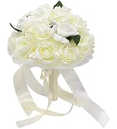 AUEAR, Wedding Bouquets Flower Bridal Bridesmaid Hand Bouquet Pearl Silk Artificial Fake Flowers ...