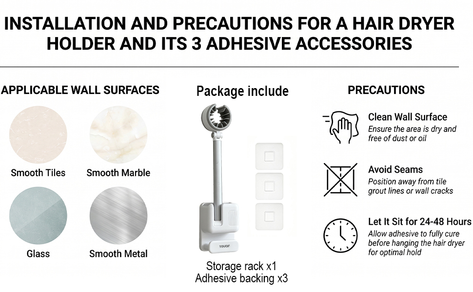 Hands Free Hair Dryer Holder Wall Mount