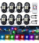 Wireless LED Lights for Car, 8 Pack Remote Control Strobe Lights, 8 Colors 10 Flash Modes, USB-C ...