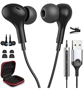 USB Headphones for PC Laptop,Magnetic 7.5FT Wired Earbuds Computer Headset with Microphone Contro...