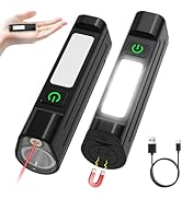 Rechargeable Small Magnetic Flashlight with Red Beam & COB Work Light, 1500 Lumens Pocket EDC Fla...