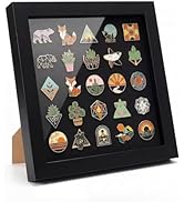 CRUGLA 11x11 Inch Black MDF Shadow Box Pin Display Case Set of 1, Wall and Desktop Enamel Pin Hol...