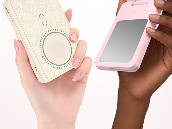 Magnetic Wireless Power Bank with LED Makeup Mirror