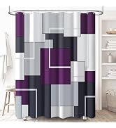 BTTN Purple Fabric Shower Curtain, Modern Geometric Neutral Cloth Shower Curtain Set with Plastic...