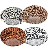 AmazerBath Shower Cap for Women, 4 PCS Double Waterproof Layers Bath Caps, Elastic and Reusable S...