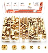 Aienxn 228PCS Brass Compression Fittings Assortment kit, 6 Sizes Sleeves Ferrules for Tube OD 1/2...