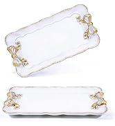 Wowagoga 2 PCS Vintage Decorative Tray Jewelry Tray Storage Tray White Decorative Organizer for J...