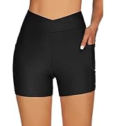 Tournesol Women's 4" Swim Shorts High Waisted Swimsuit Bottoms Cross Waist Bathing Suit Swimwear ...