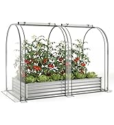 Giantex Galvanized Raised Garden Bed with Greenhouse Cover, 6x3x1 FT Outdoor Metal Oval Tall Plan...
