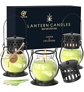 Citronella Candles Outdoor with Vintage Lantern - 3pcs 3.5oz DEET Free Lemongrass Scented Candles...