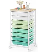 Pipishell Rolling Cart with 8 Drawers, Rolling Storage Drawer Cart with Lockable Wheels & Wood Ta...