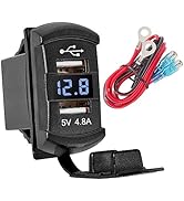 Anina Rocker Switch Style Dual USB Car Charger Port, 12V-24V Waterproof USB Socket with Blue LED ...