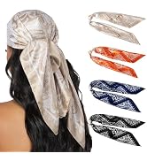 HBselect 4PCS Head Scarf for Women 35” Head Scarves Silk Like Satin Neck Scarfs Square Bandana Ha...