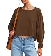 Fisoew Womens Long Sleeve Crop Tops Loose Fit Crew Neck Cropped T Shirts 2025 Casual Workout Tee ...