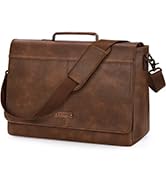 RAINSMORE Vintage Messenger Bag for Men PU Leather Laptop Bag 15.6 Inch Waterproof Mens Briefcase...