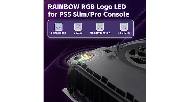 eXtremeRate 7 Colors 40 Effects RGB RAINBOW Logo LED Kit for PS5 Slim/Pro Console