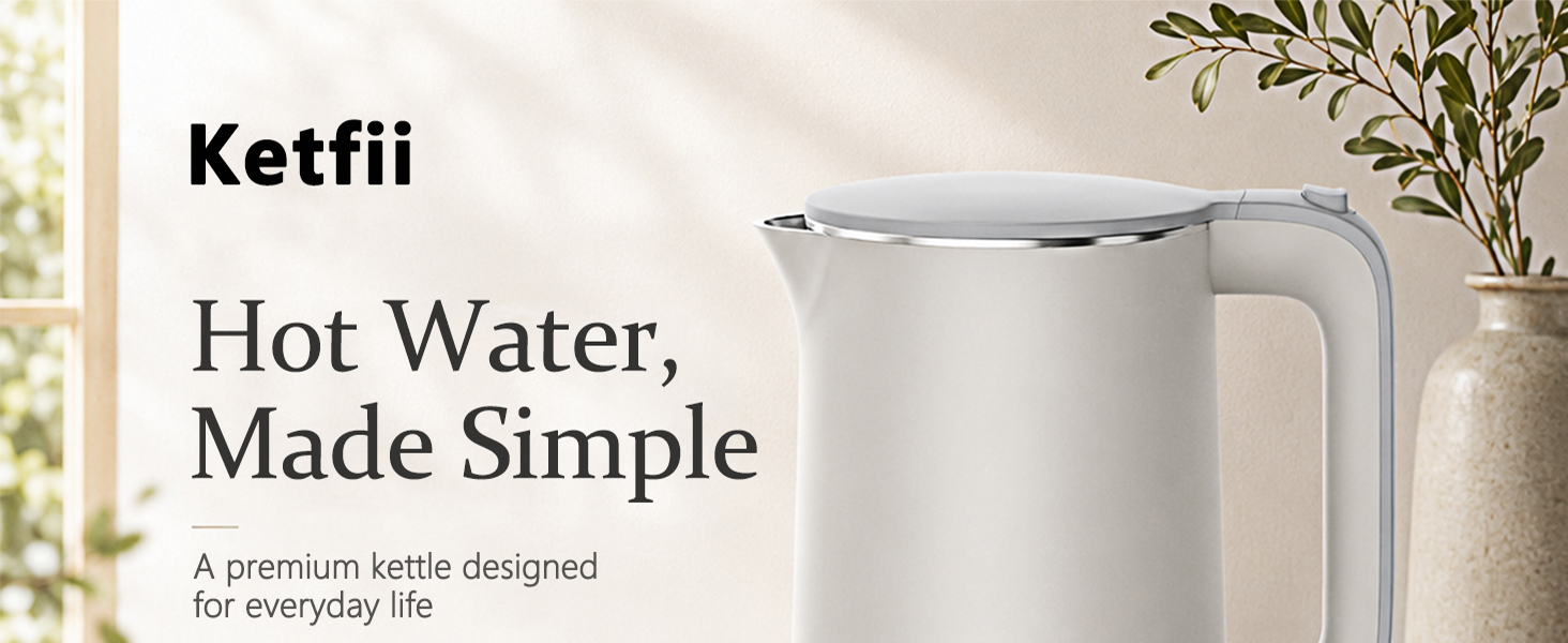 Electric Kettle 1.7L, Double Wall 304 Stainless Steel Hot Water Boiler