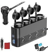Cigarette Lighter Splitter Car Charger, 300W 4 Socket Car Plug in Outlet 12V Adapter with Dual PD...