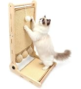 Goosheep L Shaped Cat Scratching Post, 23.2" Tall Sisal & Wooden Base Cat Scratcher Board for Ind...