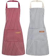 XLSXEXCL 2 Pack Stripes Kids Apron, Kids Cooking Aprons with 2 Pockets, Cute Aprons for Cooking f...