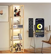 OUTON 67" Glass Display Shelf with Dimmable LED Floor Lamp, Collectibles Display Cabinet with Rem...