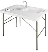 REDCAMP Folding Fish Cleaning Table with Sink & Faucet Drainage Hoses, Portable Outdoor Fish Fill...