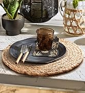 Aofmee Round Woven Placemats Set of 6, Boho Rattan Place Mats, Natural Water Hyacinth Table Place...