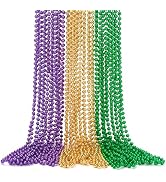 ONUPGO 24 Pcs Mardi Gras Beads, 33 Inch 7 mm Party Bead Necklace Bulk Shiny Metallic Party Suppli...