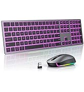 Backlit Wireless Keyboard and Mouse, PEIOUS 7 Color Light Up Mouse and Keyboard, Full Size Rechar...