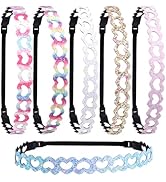 Santoddle 6 Glitter Headbands for Girls, Adjustable Non Slip Thin Elastic Heart Hair Bands for Ki...