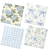 40Pcs Floral Napkins-Blue White Party Supplies One Napkin with 4Patterns,Vintage Flower Tea Party...