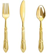 Nervure 90PCS Gold Plastic Silverware - Heavy Duty Disposable Cutlery Set, Luxury Gold Plastic Ut...
