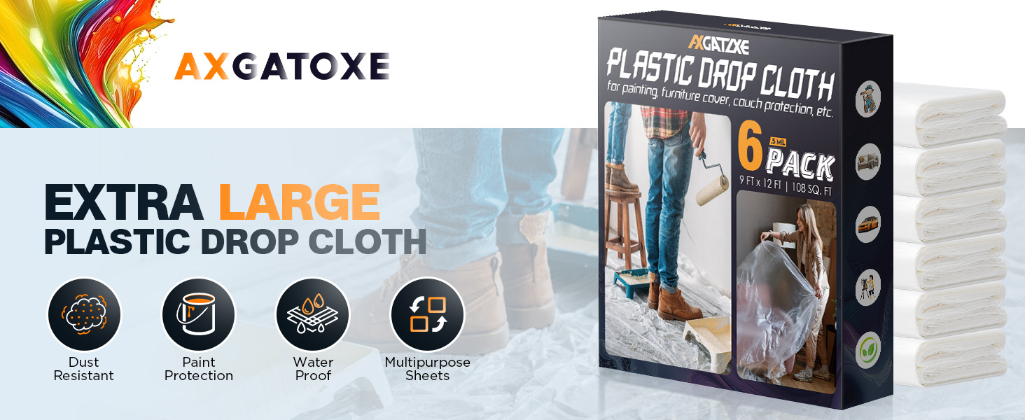 Heavy-duty plastic drop cloths for painting—dustproof, waterproof, tear-resistant.