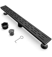 BARONAGE 24 Inch Linear Shower Drain Black with Brickwork Cover, Rectangular Floor Drain 304 Stai...