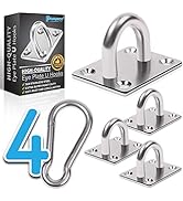 4 PCS M6 Premium Heavy Duty Square Stainless Steel Pad Eye Hooks + 4PCS Snap Hooks and 16 PCS Scr...