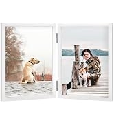 4x6 Double Picture Frame Wooden Hinged Photo Frame Definition Glass Stand Vertically on Desktop o...