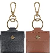 CALFOVERA 2 Colors Mini PU Leather Wedding Ring Holder Keychain 2PCS Leather Gym Earring Pouch Sm...